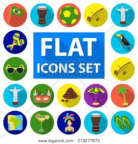 Country Brazil flat icons in set collection for design. Travel and attractions Brazil vector symbol stock  illustration.