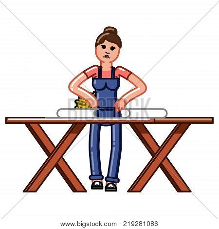 Builder exploring the drawings. Vector sketch cartoon illustration.