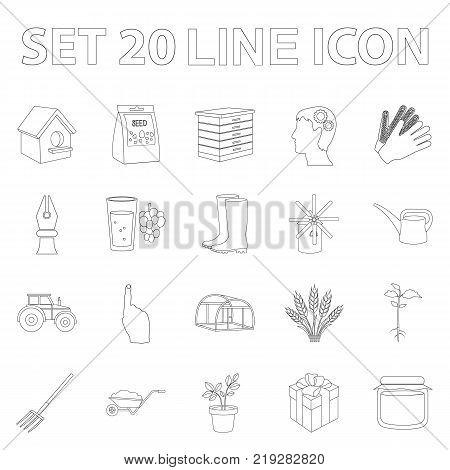 Farm and gardening outline icons in set collection for design. Farm and equipment vector symbol stock  illustration.
