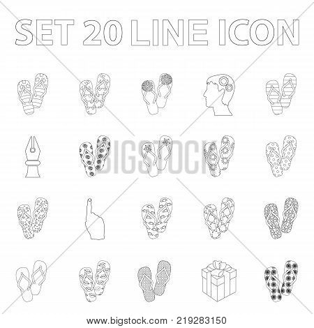 Flip-flops outline icons in set collection for design. Beach shoes vector symbol stock  illustration.