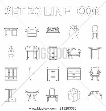 Furniture and interior outline icons in set collection for design.Home furniture vector symbol stock  illustration.
