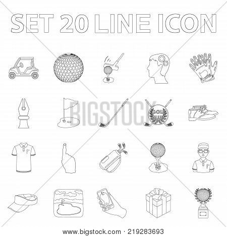 Golf and attributes outline icons in set collection for design.Golf Club and equipment vector symbol stock  illustration.