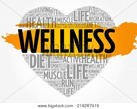 WELLNESS heart word cloud fitness sport health concept