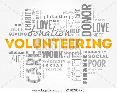 Volunteering word cloud collage social concept background