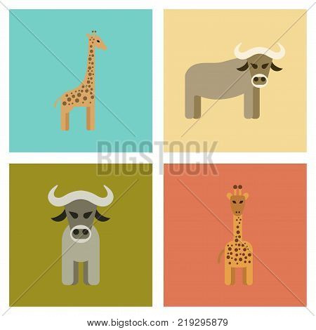 assembly of flat icons nature giraffe bull