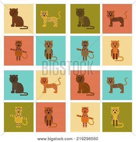 assembly of flat icons nature cartoon tiger lion panther leopard