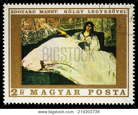 Moscow Russia - December 21 2017: A stamp printed in Hungary shows painting 