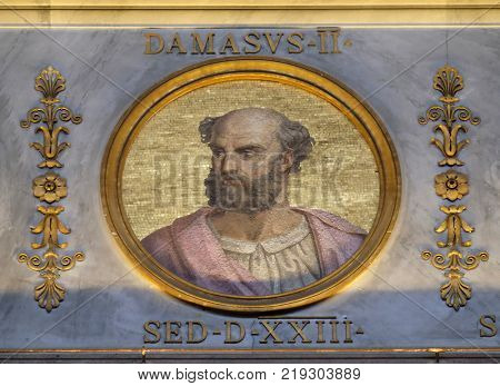 ROME, ITALY - SEPTEMBER 05: image of Pope Damasus II, was Pope from 17 July 1048 to his death on 9 August 1048, basilica of Saint Paul Outside the Wall in Rome