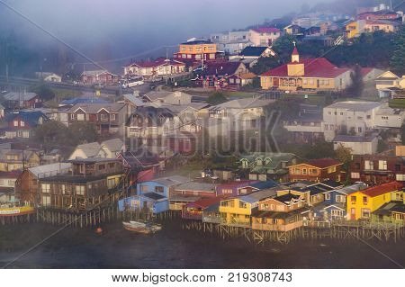 Palafito Houses At Lake, Chiloe, Chile