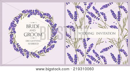 Vector wedding invitation with high detailed lavender flowers