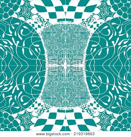 Seamless aqua tile with lacy patterns. Hand drawing in the style of sentangle. Suitable for sheathing or wrapping
