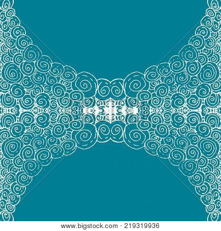 Seamless aqua tile with lacy patterns. Hand drawing in the style of sentangle. Suitable for sheathing or wrapping