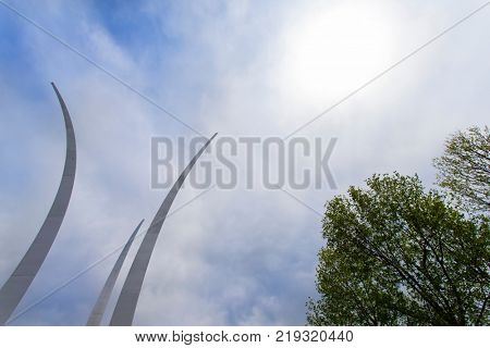 Washington, DC - April 25, 2014:  The US Air Force Memorial with three soaring spires located outside Washington, DC.