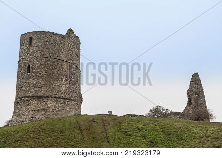 The Tower at Hadleigh Castle on a grassy hilltop