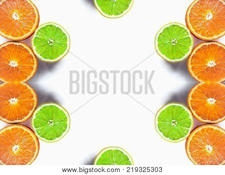 Half of lemons and oranges isolated. Vitamins for immunity. Copy space.