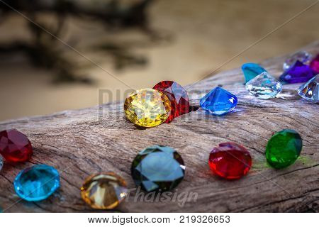 Colorful Diamonds Decorated On The Timber