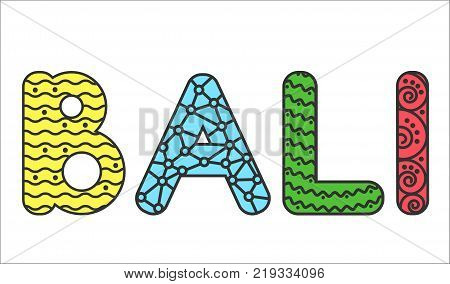 Text BALI in doodle style of different color