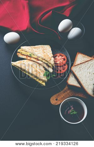Indian Bread omelette / omlet / omlete sandwich served with tomato ketchup