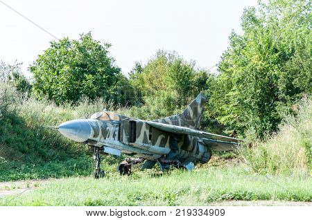 TIMISOARA ROMANIA - JULY 20 2013: Open doors festival. Air show at the Traian Vuia airport. Old weathered Mikoyan-Gurevich MiG-23MF