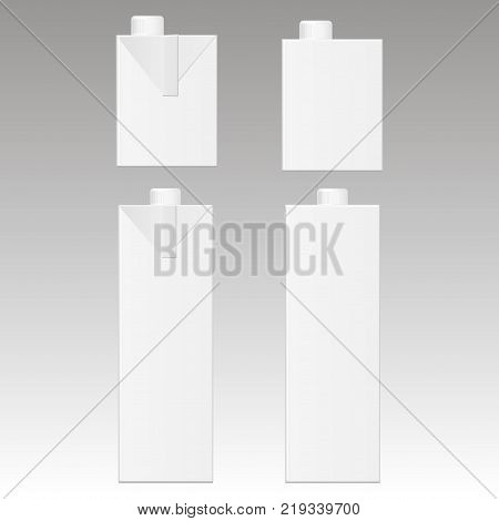 Mock up of milk or juice box on white background. Realistic carton one liter package. Vector illustration