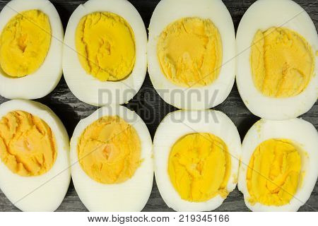 Boiled hard-boiled eggs as a background or texture.