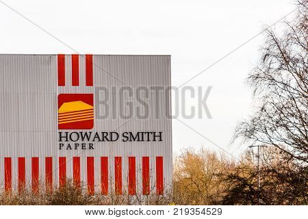 Northampton UK December 07, 2017: Howard Smith Paper logo sign in Brackmills Industrial Estate.
