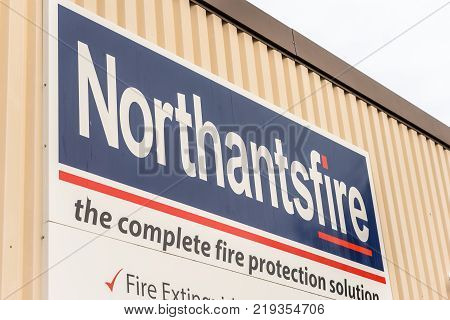 Northampton UK December 07, 2017: Northantsfire logo sign in Brackmills Industrial Estate.