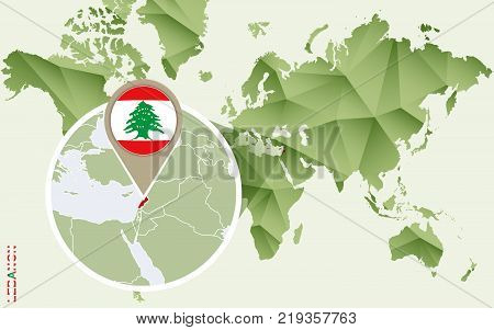 Infographic for Lebanon detailed map of Lebanon with flag. Vector Info graphic green map.