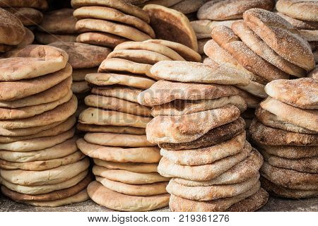 Typical Traditional Moroccan Bread On Street Food Stall, Marrakesh, Morocco