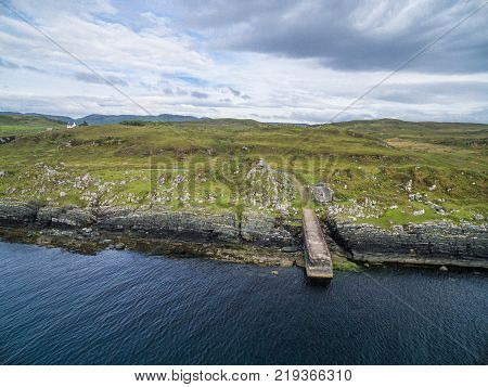 Aerial view of the forgotten pier between Ardfern and Craignish point, Scotland