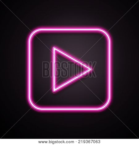 Neon play glossy buttun. Neon play icon. Illustration stock.