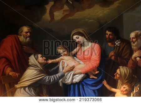 LUCCA, ITALY - JUNE 03: Saint Anna adores the Child by Stefano Tofanelli, Basilica of Saint Frediano, Lucca, Tuscany, Italy on June 03, 2017.