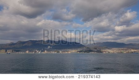 Landscape of Miyajimaguchi Town in Hiroshima Japan.