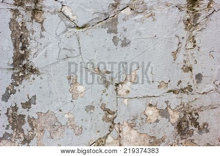 Wheathered concrete wall with great number of cracks.