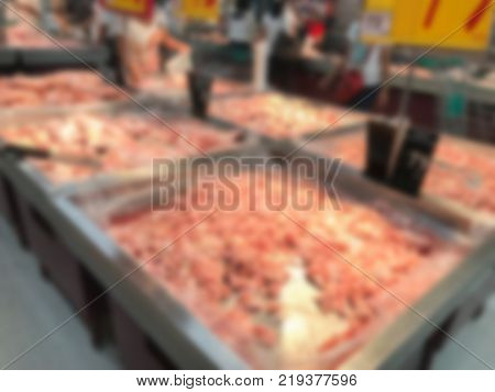blur of fresh meat shelf market at thailand