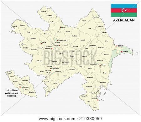 azerbaijan administrative and political vector map with flag