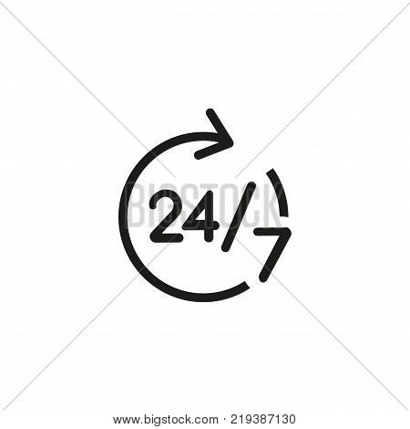 Line icon of all-day shop. Supermarket, filling station, motel. Symbols concept. Can be used for signboards, poster, brochure pictograms