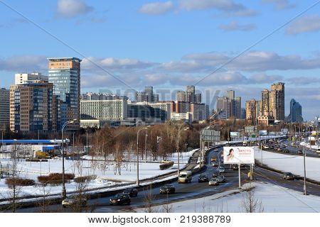 Moscow, Russia, January 29, 2014. Prospect Vernadsky at the end of winter