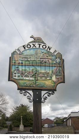 FOXTON, CAMBRIDGESHIRE, UK, 1ST MAY 2017 - The sign of Foxton village Foxton Cambridgeshire UK