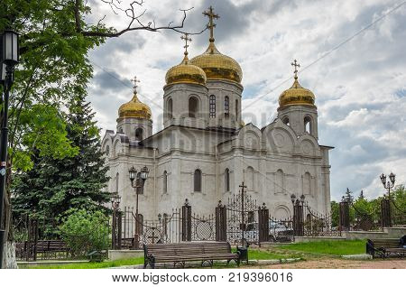 Cathedral of Christ the Savior ( Spassky Cathedral) in Pyatigorsk at cloudy day Northern Caucasus Stavropol Region Russia