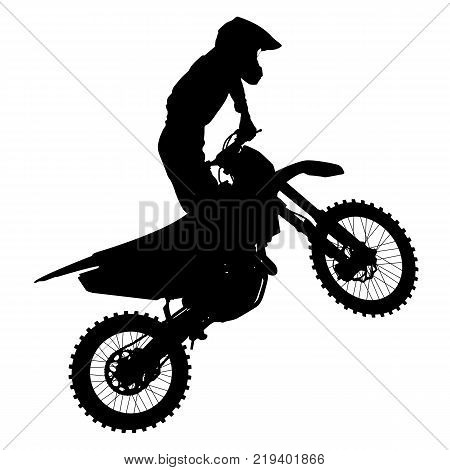 Black silhouettes Motocross rider on a motorcycle. Vector illustrations.