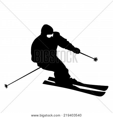 Mountain skier  speeding down slope. Vector sport silhouette.