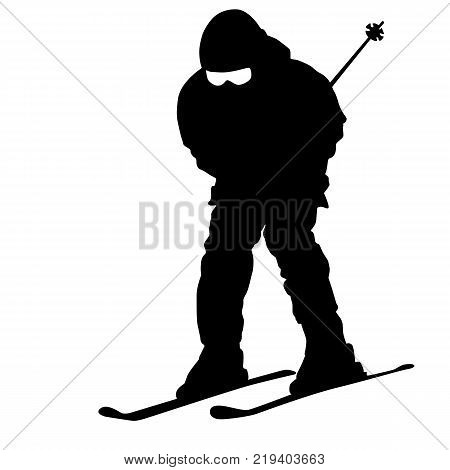 Mountain skier  speeding down slope. Vector sport silhouette.