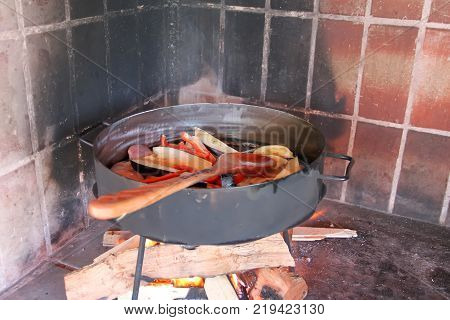 Cooking On The Disks Of Plowing The Land Typical Kitchen Of The Pampa Argentina