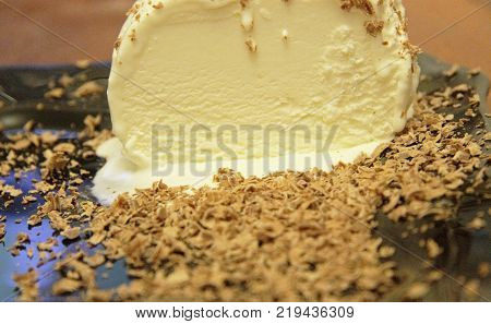 Chocolate Ice Cream And Hardered Chocolate Over