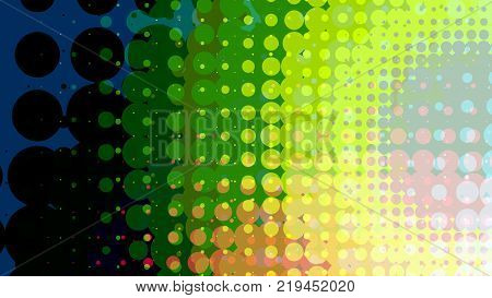 Wide format abstract background, trendy halftone effect. Stipple effect. Retro composition rhythmic bright dotted tiles. Full HD 4K colorful wallpaper. Pace for text. Vector EPS10 with transparency