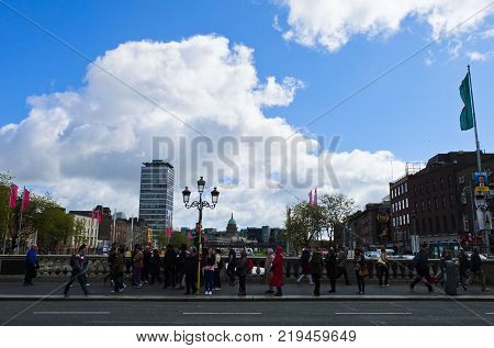9 may 2014-dublin-ireland- people walking in the street of Dublinireland