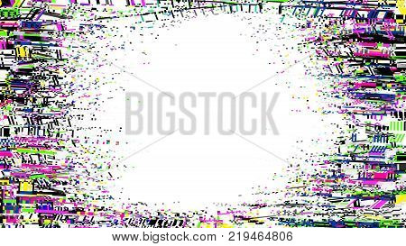 Glitch frame. Display error background. Computer screen digital noise. Abstract business design. Video game glitch. TV signal fail. Technical problem grunge wallpaper.