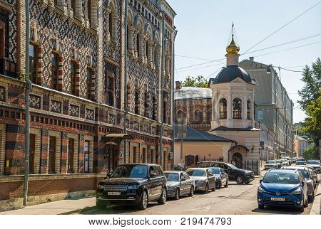 Moscow, Russia - August 31. 2017. home of a Patriarchal Metropolitan of Constantinople and Temple of St. Sergius of Radonezh