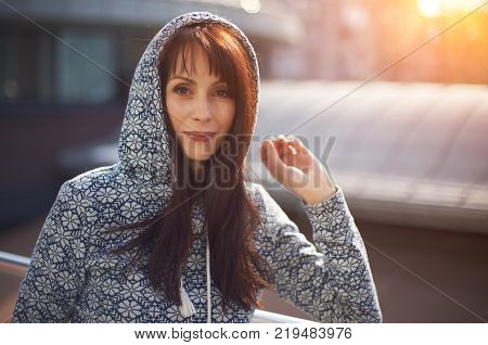happy woman standing in a shopping mall. half-length portrait.